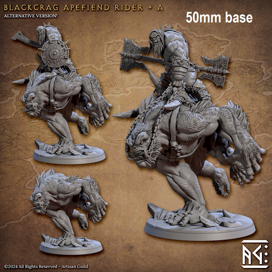 Image shows 3D renders of some different options for a gaming miniature of an orc riding an ape-beast