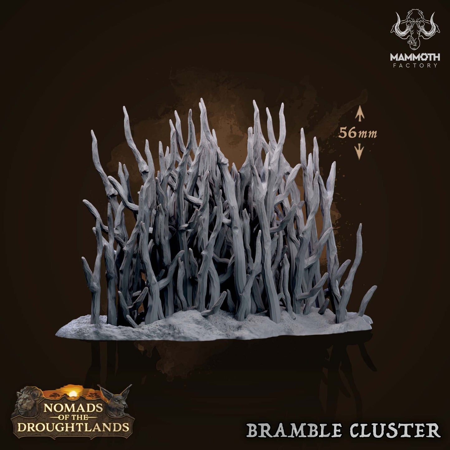 Image shows a 3D render of a bramble cluster gaming miniature terrain piece