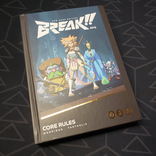 Image shows the front cover of the core rulebook for the roleplaying game Break!!: New Aeon Edition