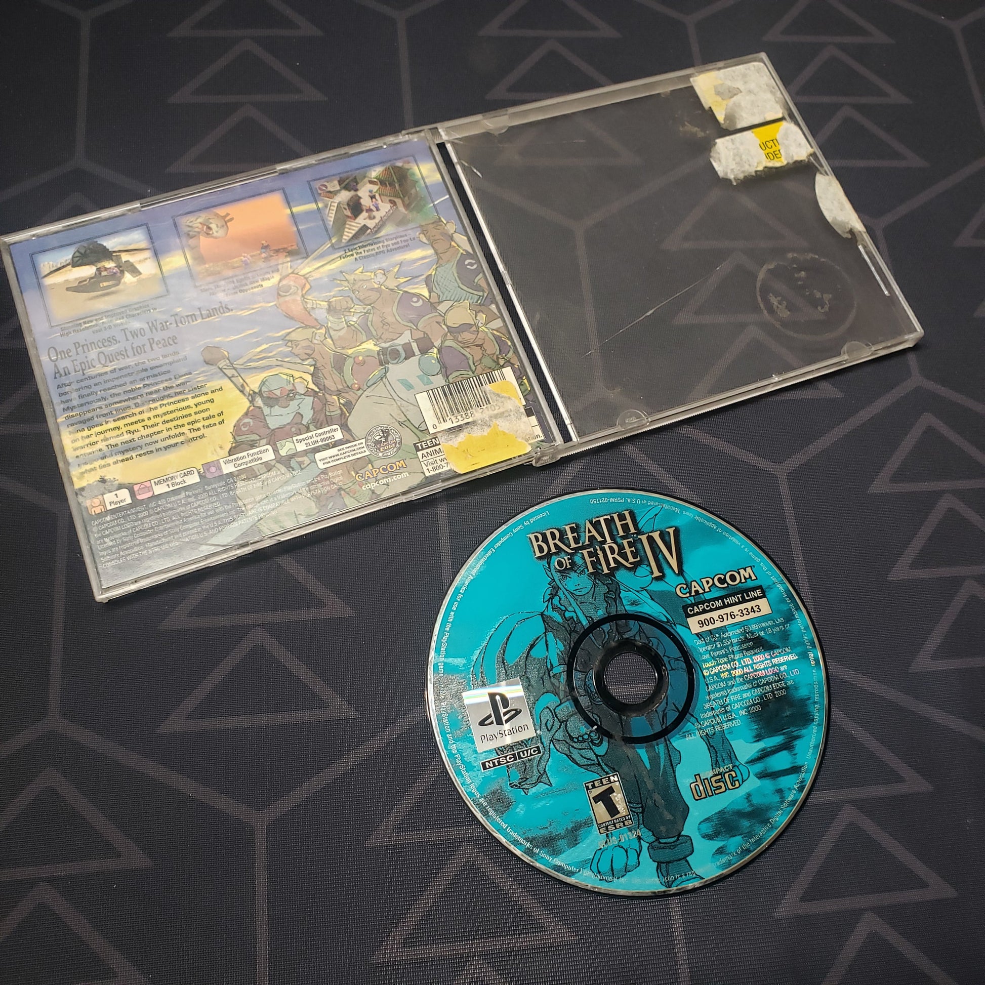 Image shows the opened up jewel case without a manual and disc for the video game Breath of Fire IV for Playstation 1