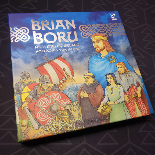 Image shows the front cover of the box for the Brian Boru: High King of Ireland board game