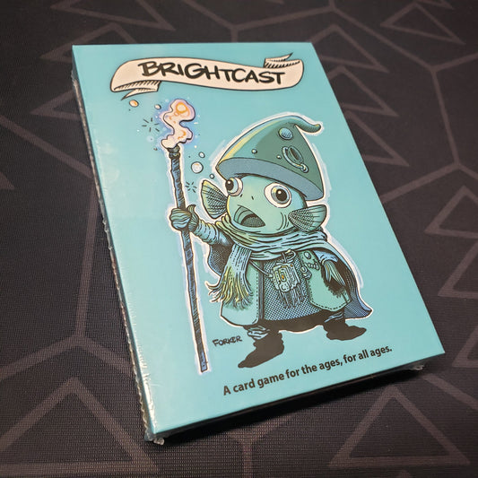 Image shows the front cover of the box for the Brightcast card game