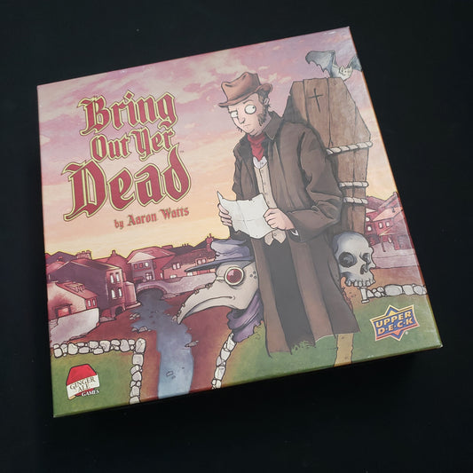 Image shows the front cover of the box of the Bring Out Yer Dead board game