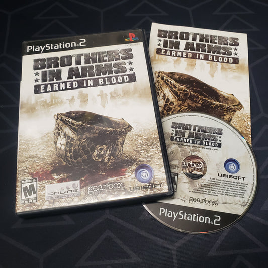 Image shows the case, manual & disc for the video game Brothers in Arms: Earned in Blood for Playstation 2