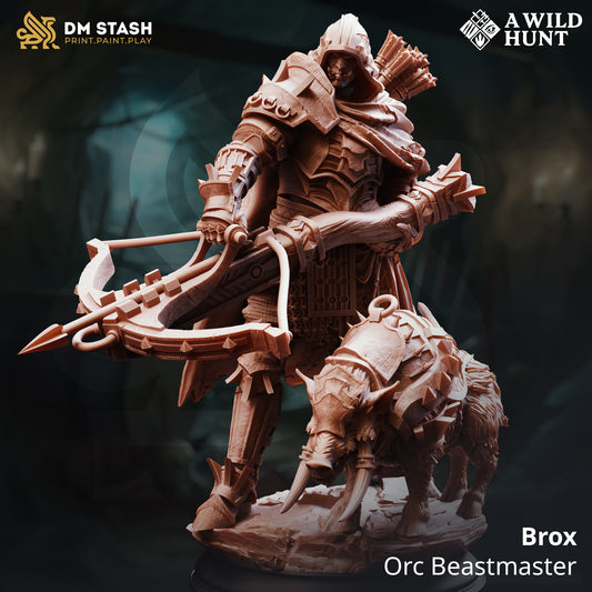 Image shows a 3D render of a orc ranger gaming miniature.