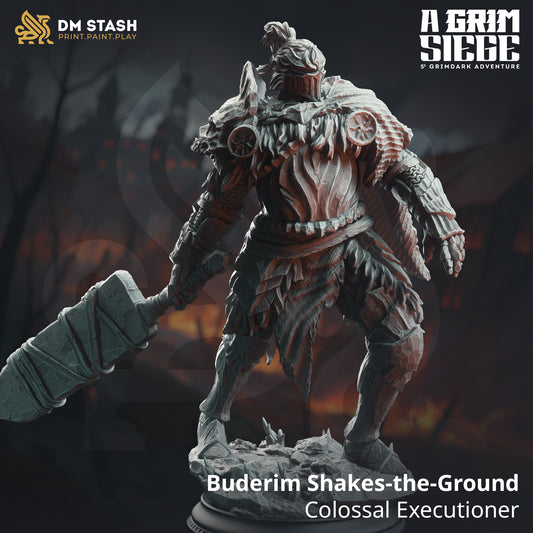 Image shows a 3D render of a half-giant executioner gaming miniature.