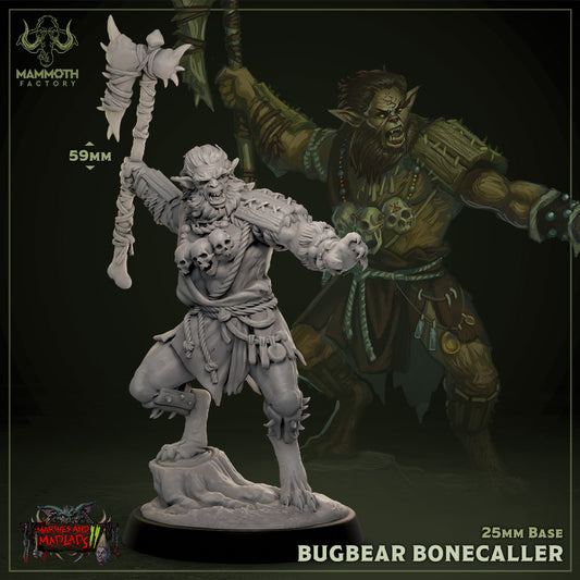 Image shows a 3D render of a bugbear barbarian gaming miniature