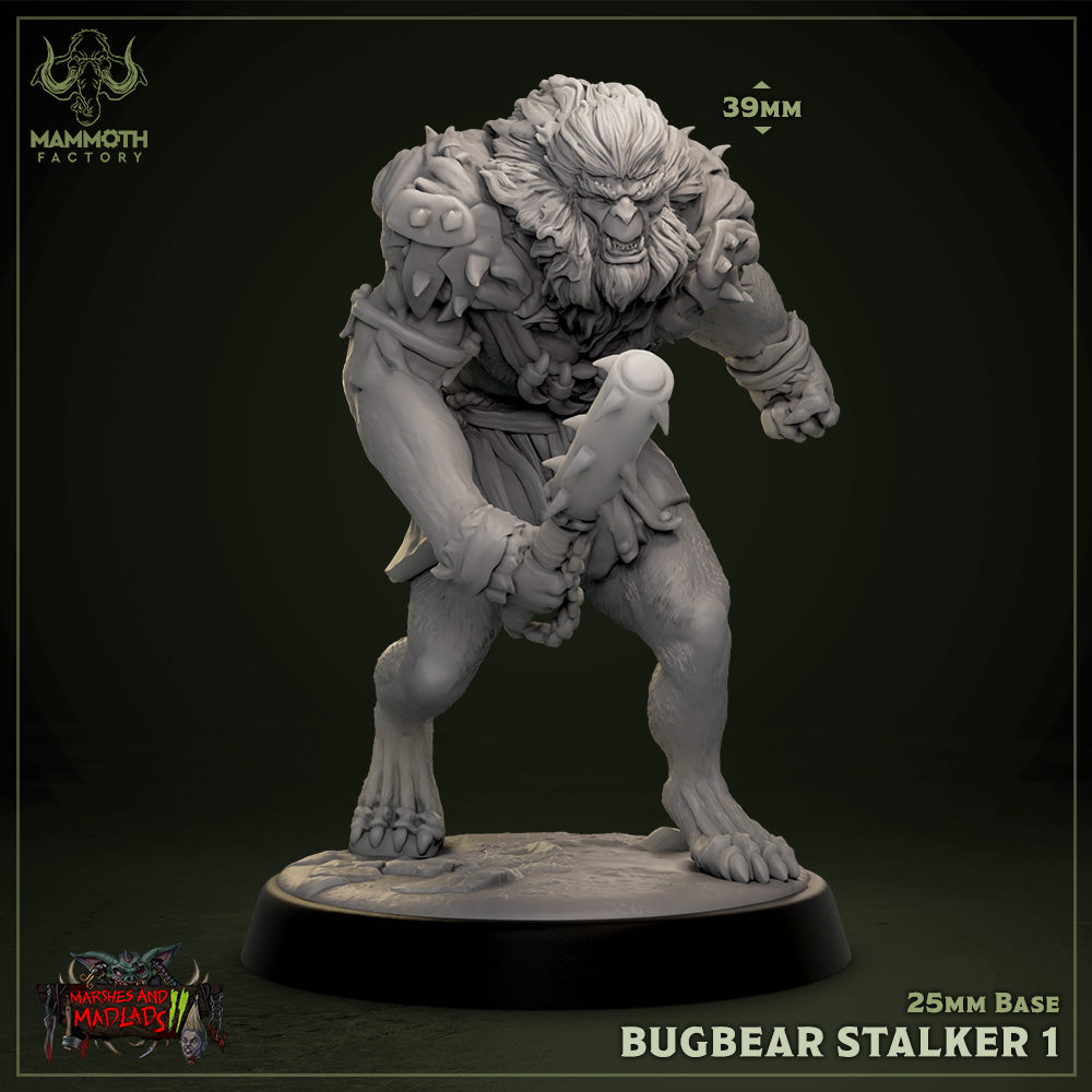 Image shows a 3D render of bugbear barbarian gaming miniature