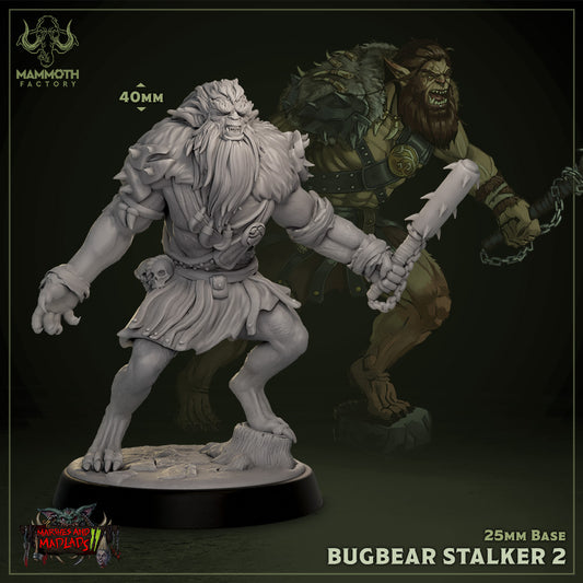 Image shows a 3D render of bugbear barbarian gaming miniature