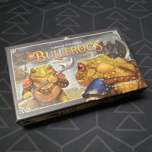 Image shows the front cover of the box for the Bullfrogs card game