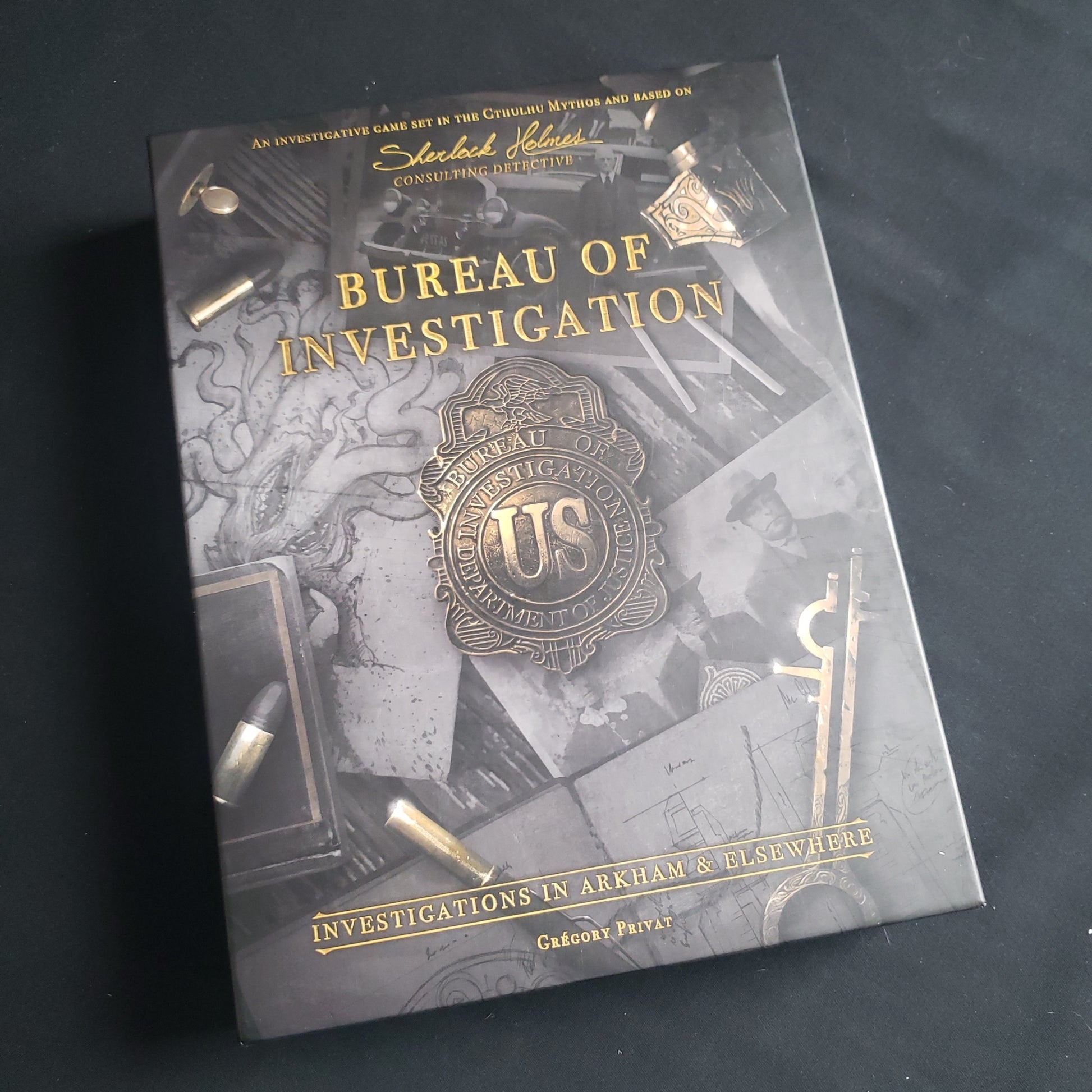 Image shows the front cover of the box of the Bureau of Investigation board game