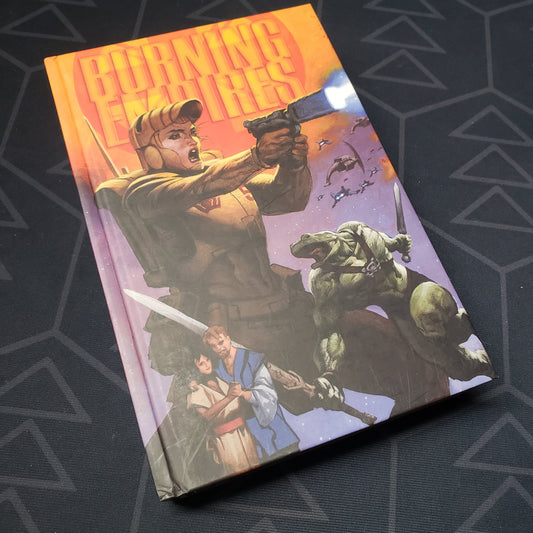 Image shows the front cover of the Burning Empires roleplaying game book
