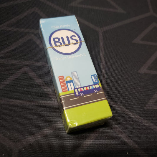 Image shows the front cover of the box for the BUS: Transit Demands It board game