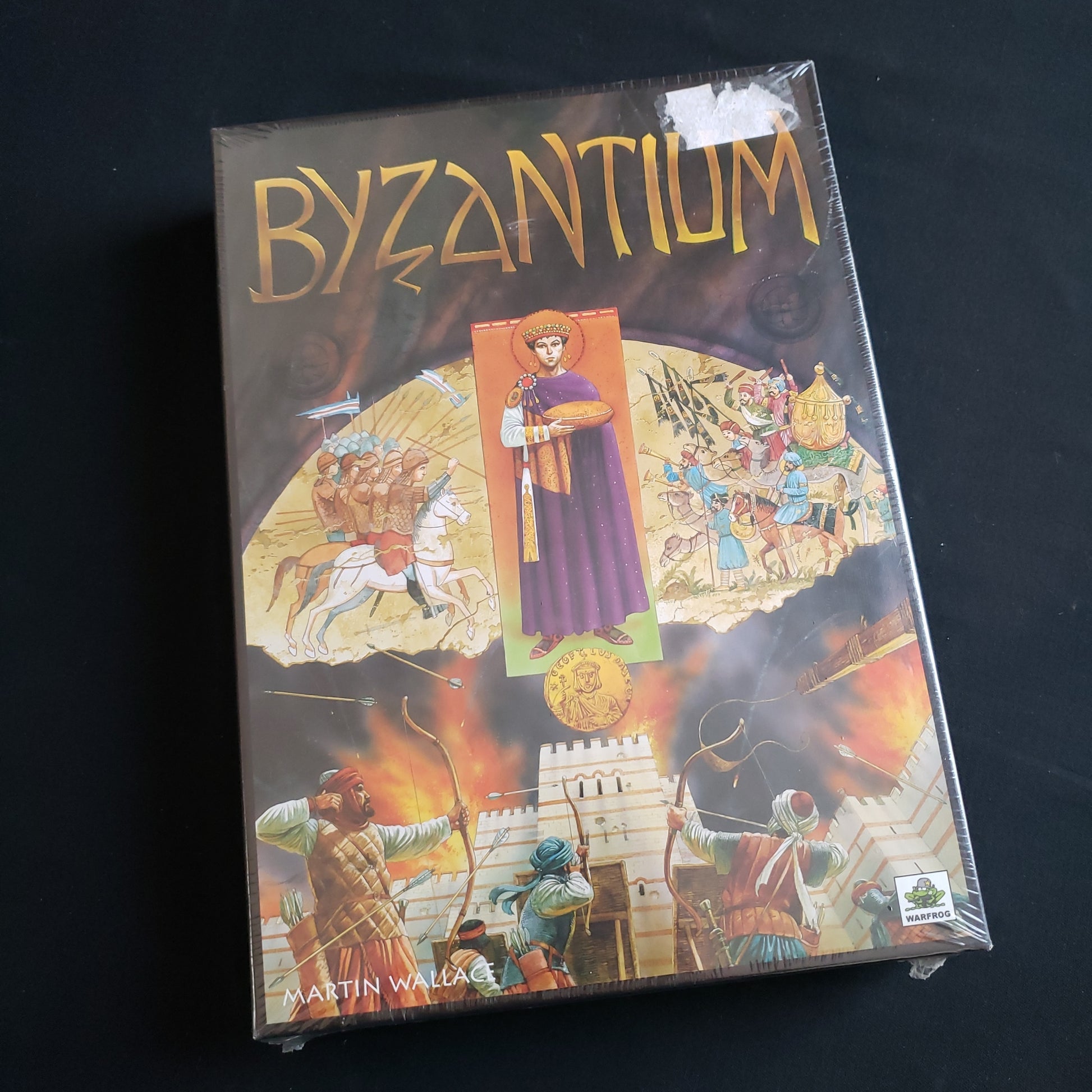 Image shows the front cover of the box of the Byzantium board game