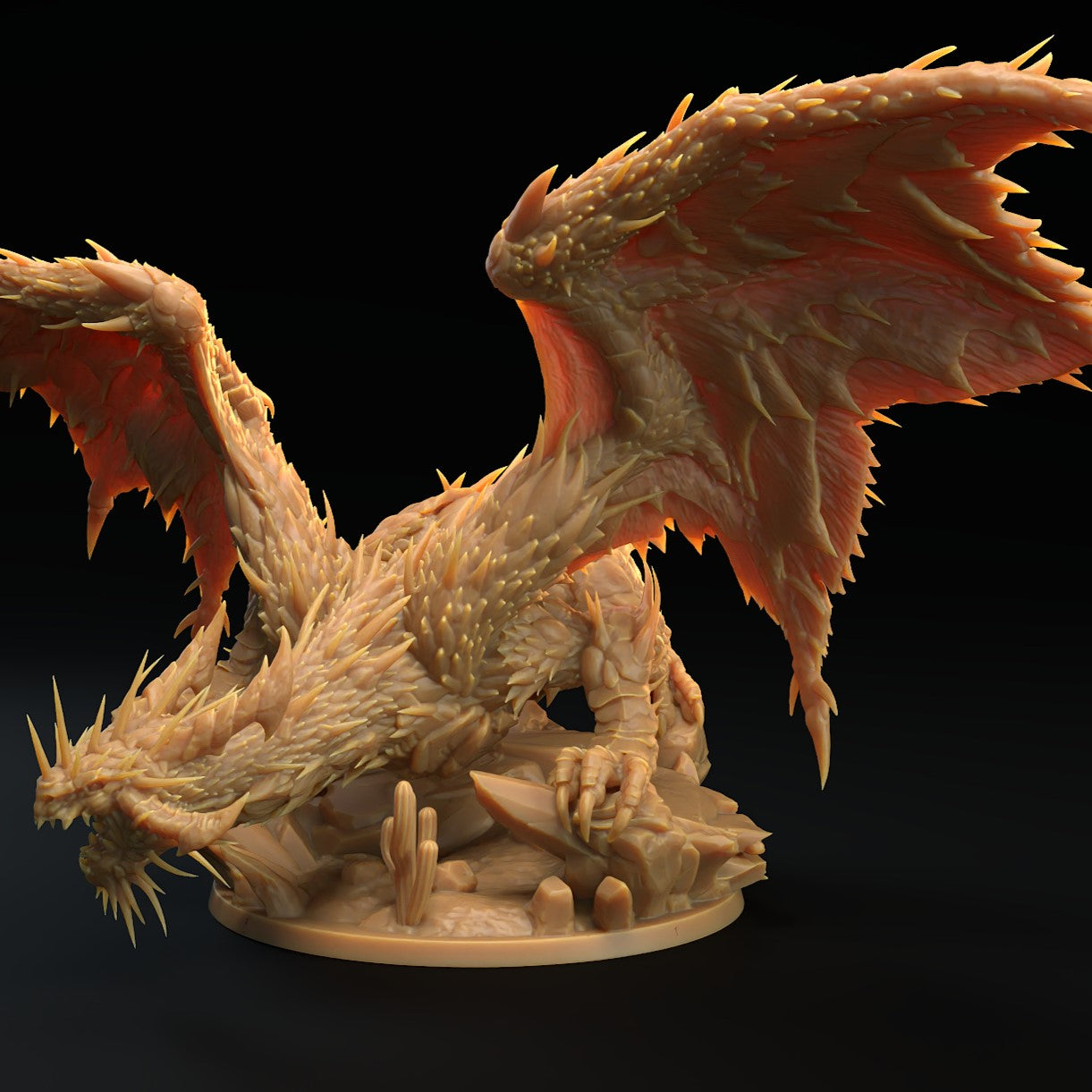 Image shows an 3D render of a cactus dragon gaming miniature