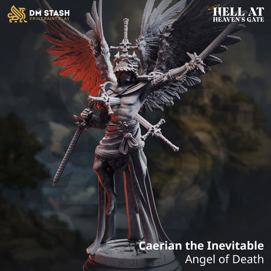Image shows a 3D render of a angel warrior gaming miniature.
