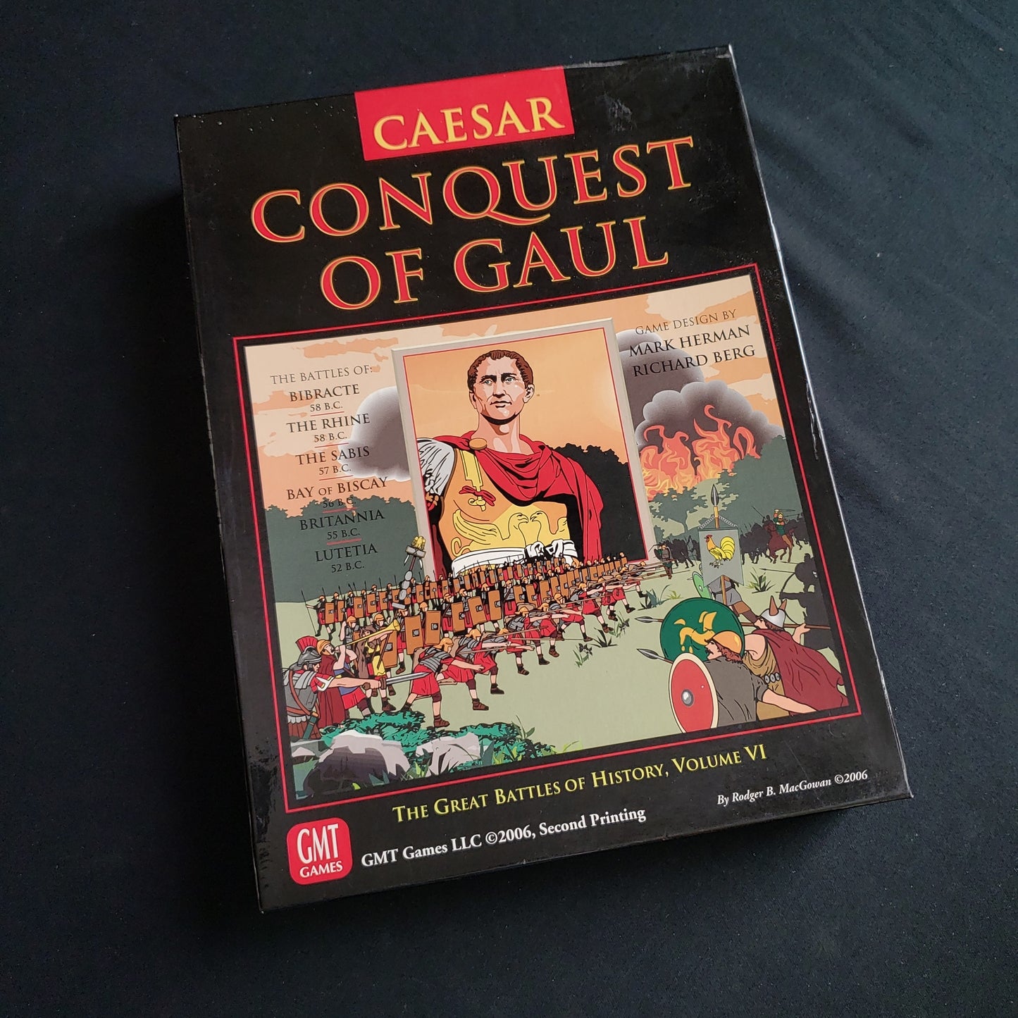 Image shows the front cover of the box of the Caesar: Conquest of Gaul board game