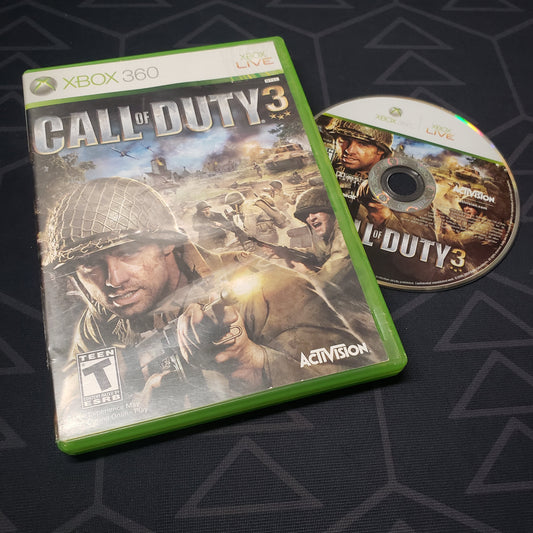 Image shows the case and disc for the video game Call of Duty 3 for Xbox 360