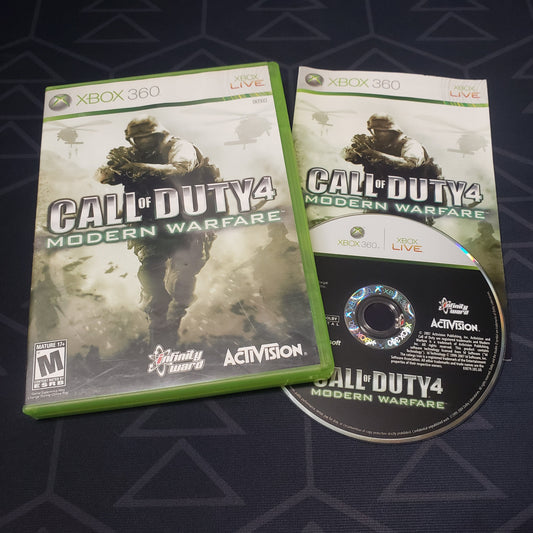Image shows the case, manual & disc for the video game Call of Duty 4: Modern Warfare for Xbox 360