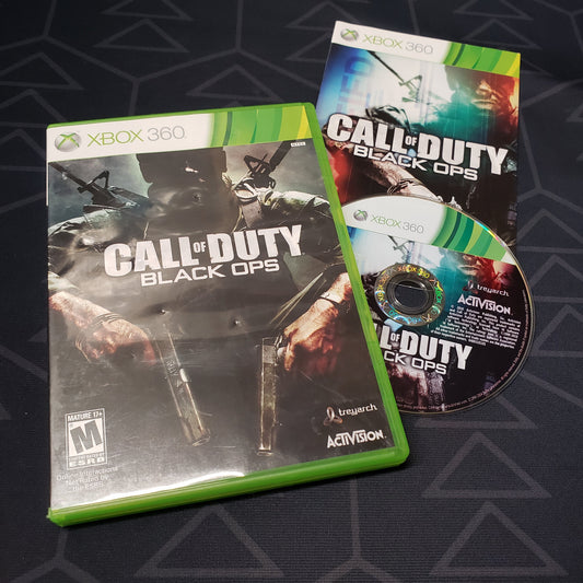 Image shows the case, manual and disc for the video game Call of Duty: Black Ops for Xbox 360