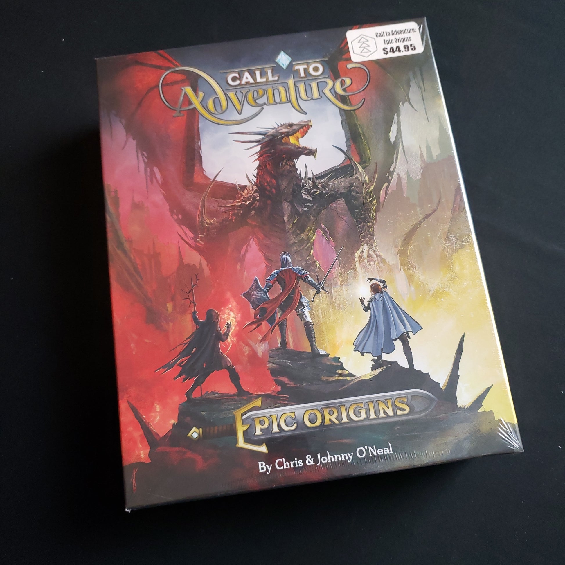 Image shows the front cover of the box of the Call to Adventure: Epic Origins board game