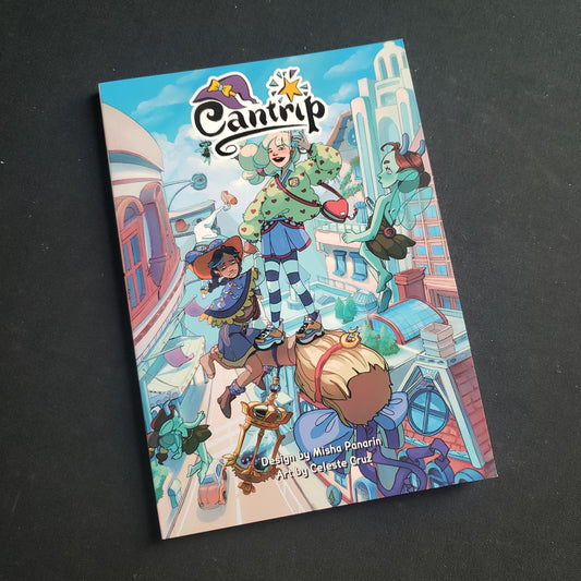 Image shows the front cover of the Cantrip roleplaying game book