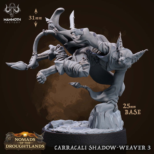 Image shows a 3D render of a tabaxi rogue gaming miniature vaulting over a rock