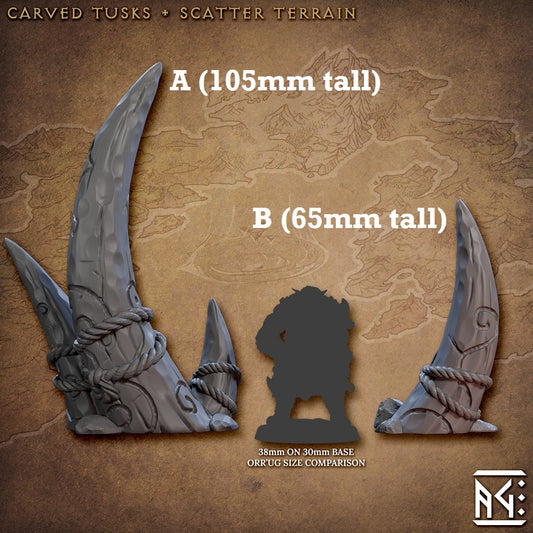Image shows 3D renders of two sculpt options for gaming miniature terrain of tusks sticking up out of the ground