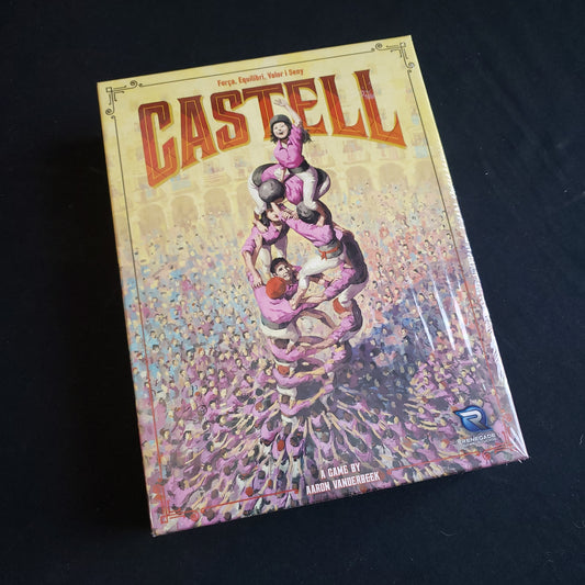 Image shows the front cover of the box of the Castell board game