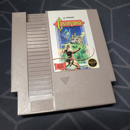 Image shows the front of the cartridge for the video game Castlevania for the Nintendo Entertainment System