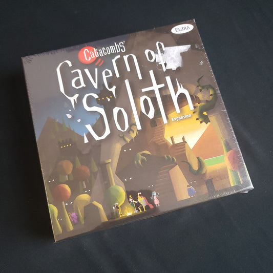 Image shows the front of the box for the Cavern of Soloth expansion for the Catacombs board game