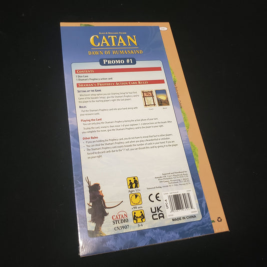 Image shows the front of the packaging for the Promo #1 expansion for the board game Catan: Dawn of Humankind