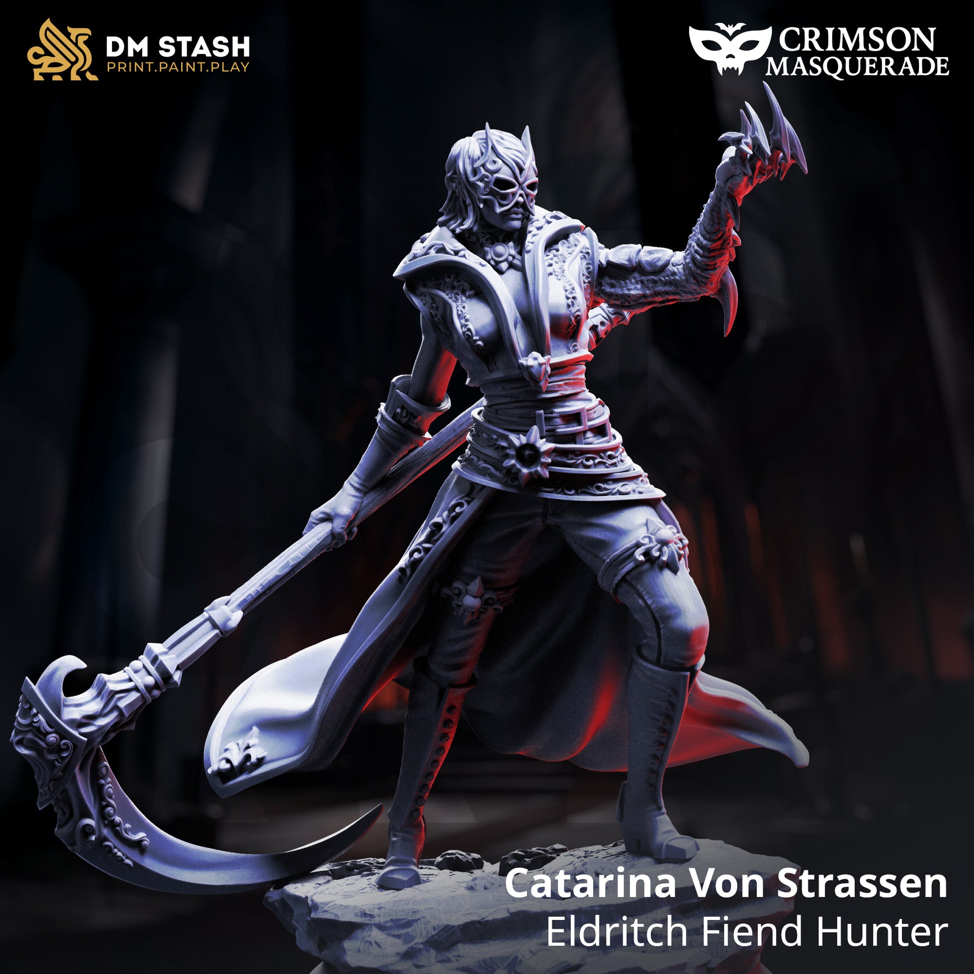 Image shows a 3D render of a masked human fighter gaming miniature.