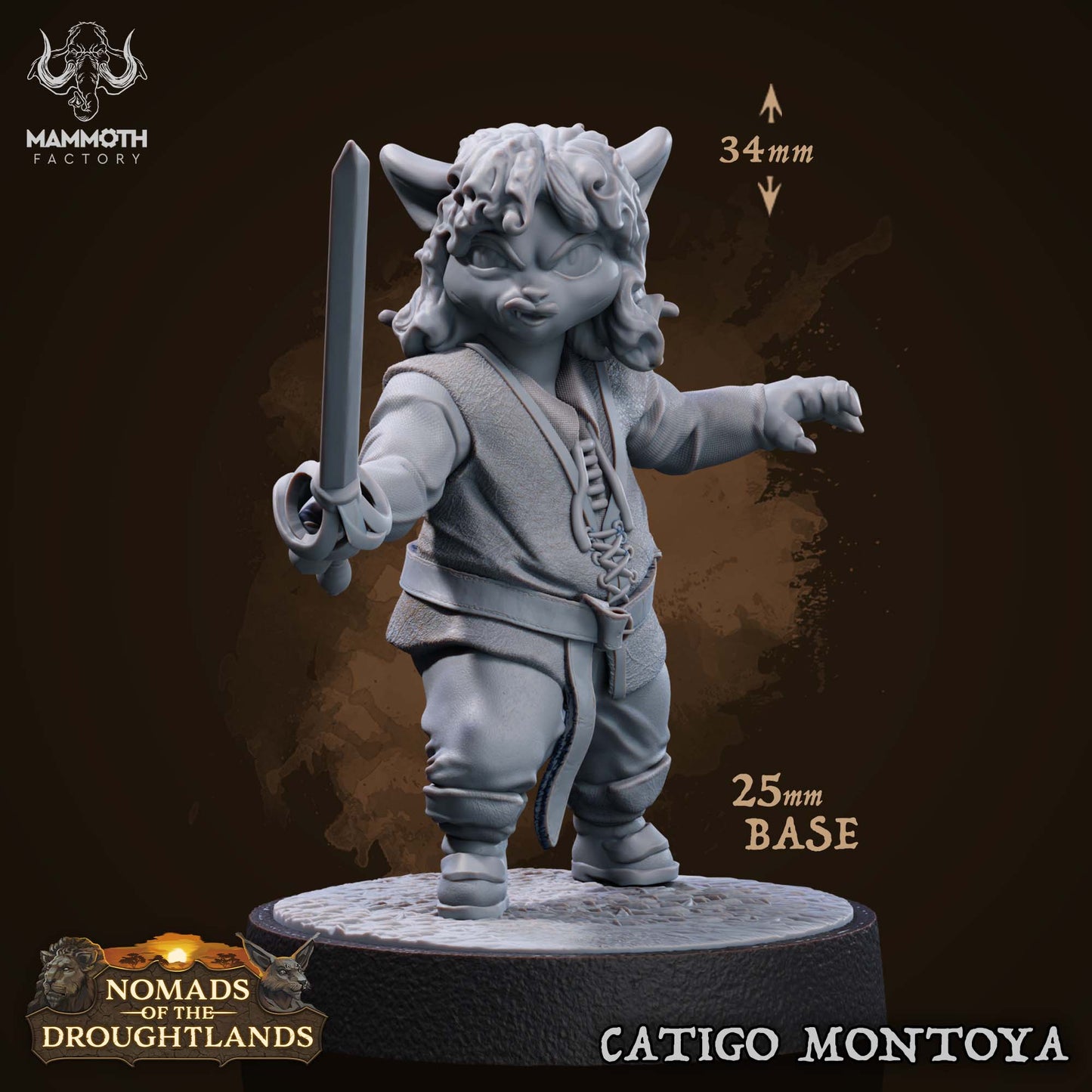 Image shows a 3D render of a tabaxi duelist gaming miniature.