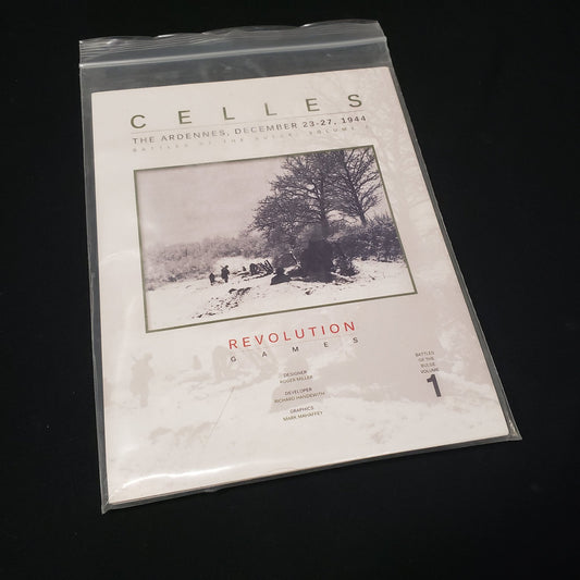 Image shows the bagged package of the Celles: The Ardennes board game