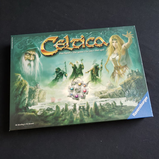 Image shows the front cover of the box of the Celtica board game