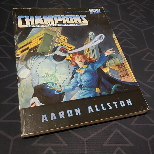 Image shows the front cover of the core rulebook for the roleplaying game Champions