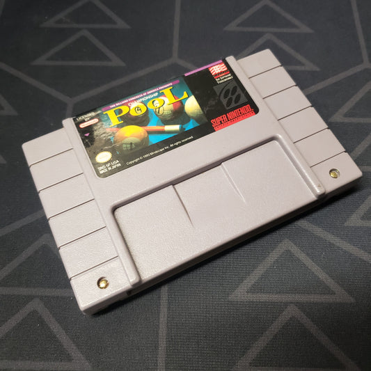 Image shows the front of the cartridge for the video game Championship Pool for the Super Nintendo