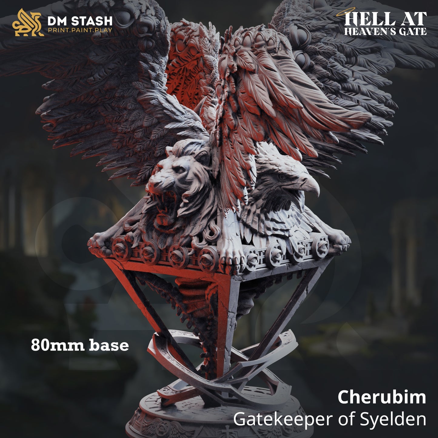 Image shows a 3D render of a biblically-accurate cherubim gaming miniature.