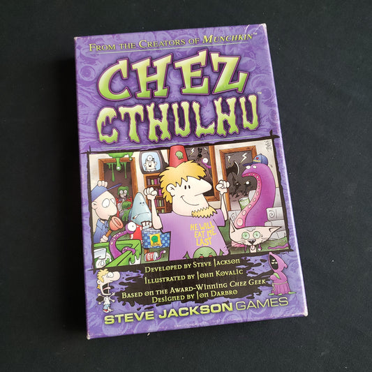 Image shows the front cover of the box of the Chez Cthulhu card game