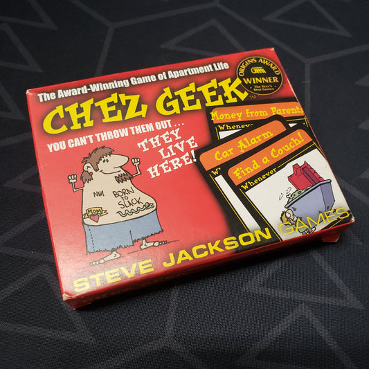 Image shows the front cover of the box for the Chez Geek (Second Edition) card game