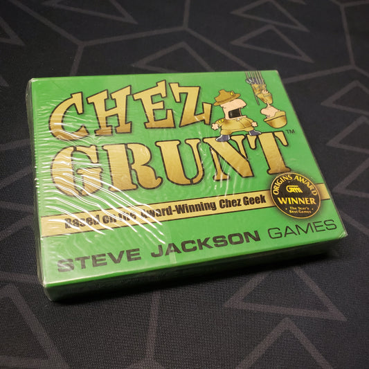 Image shows the front cover of the box for the Chez Grunt card game