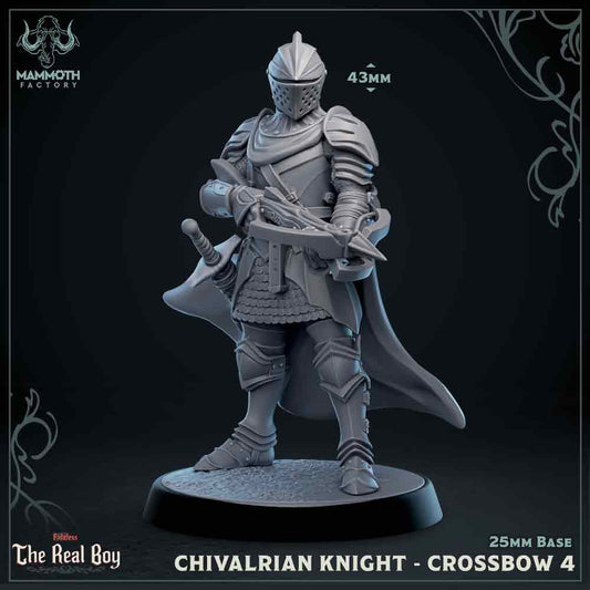 Image shows a 3D render of an medieval knight with a crossbow gaming miniature