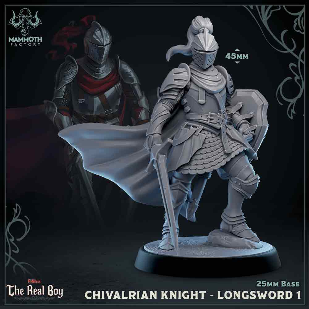 Image shows a 3D render of an medieval knight gaming miniature