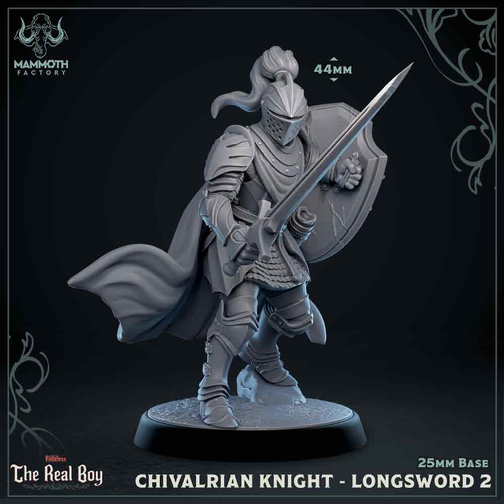 Image shows a 3D render of an medieval knight gaming miniature