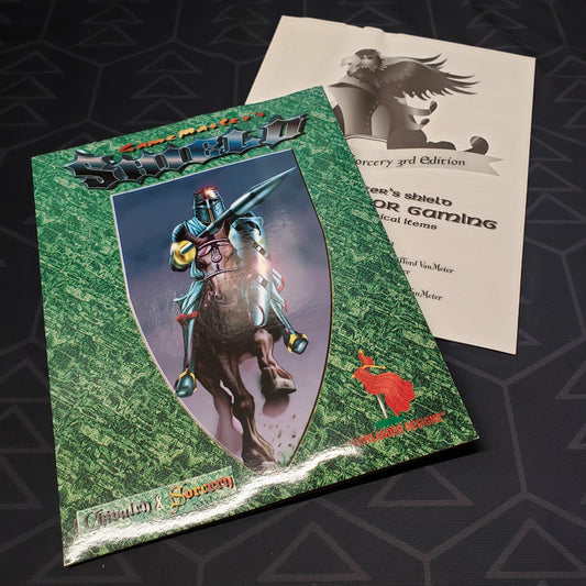 Image shows the front cover and bonus booklet of the Game Master's Shield for the roleplaying game Chivalry & Sorcery (Third Edition)