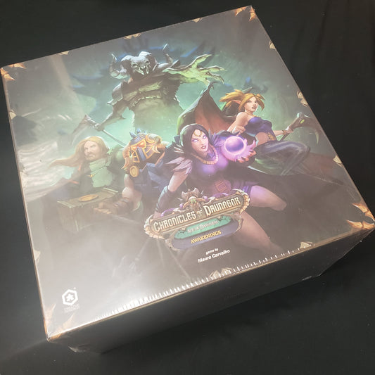 Image shows the front cover of the box of the Awakenings expansion for the board game Chronicles of Drunagor: Age of Darkness