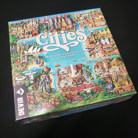 Image shows the front cover of the box of the Cities board game