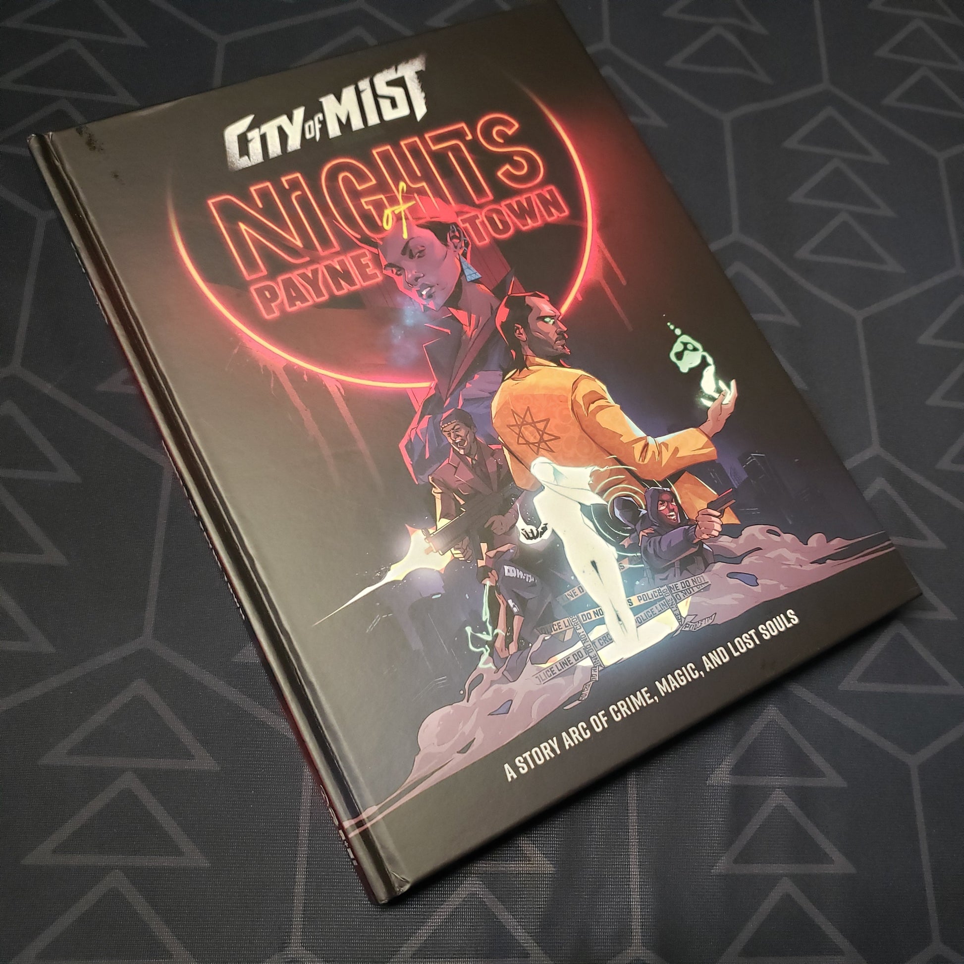 Image shows the front cover of the Nights of Payne Town book for the roleplaying game City of Mist