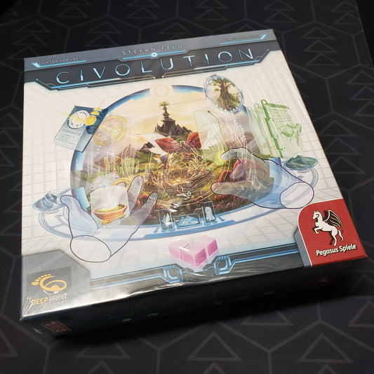 Image shows the front cover of the box of the Civolution board game
